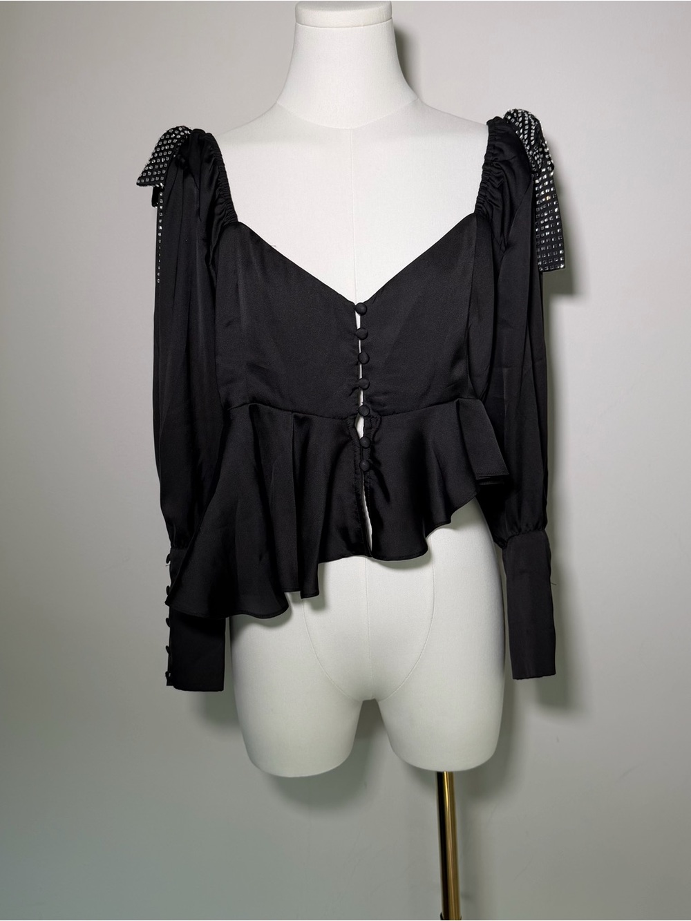 For Love and Lemons After Dark asymmetrical peplum Satin bow cute top blouse